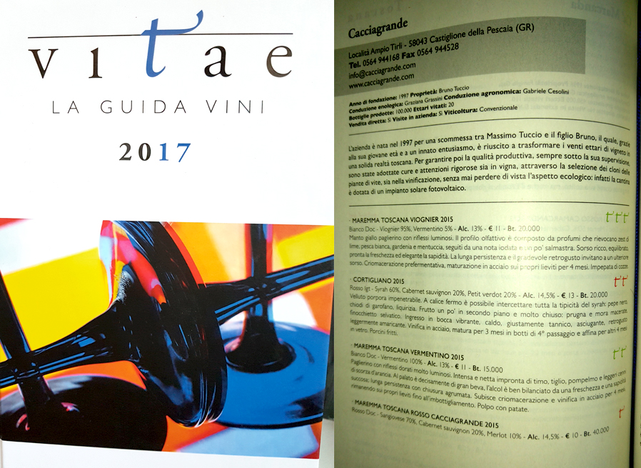 Guida Vini 2017 - Vitae Recensione per i Vini Toscani di Cacciagrande