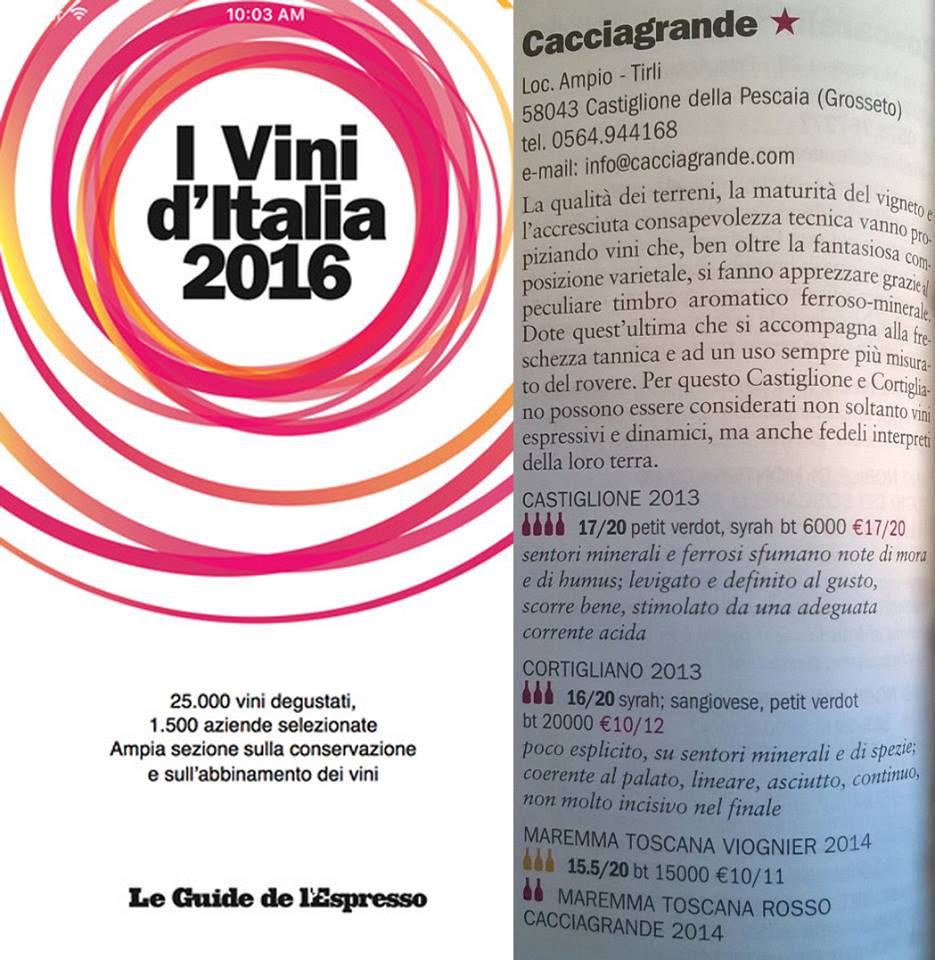 I vini di Italia 2016 - Recensioni e premi per i Vini Toscani Cacciagrande