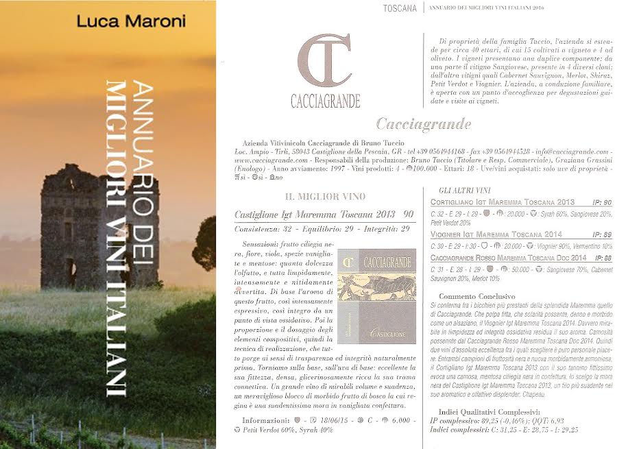 Migliori Vini Italiani 2016 - Annuario Luca Maroni 2016 - Recensione per Cacciagrande